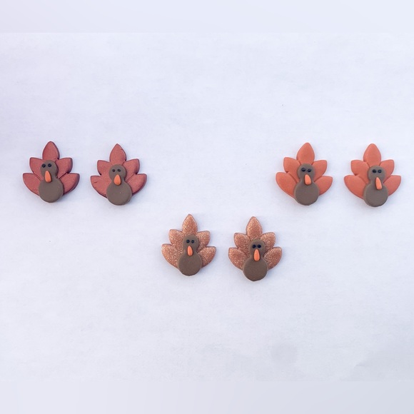 Turkey Stud Clay Earrings for Thanksgiving - Picture 1 of 2
